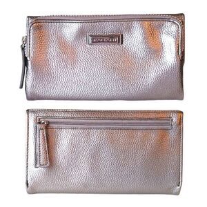 Tahari Metallic Silver Vegan Protective Lining 8" Trifold Wallet Clutch